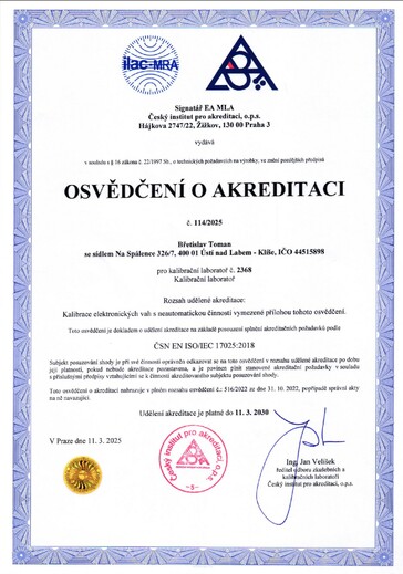 Osvědčení o akreditaci AKL 2368